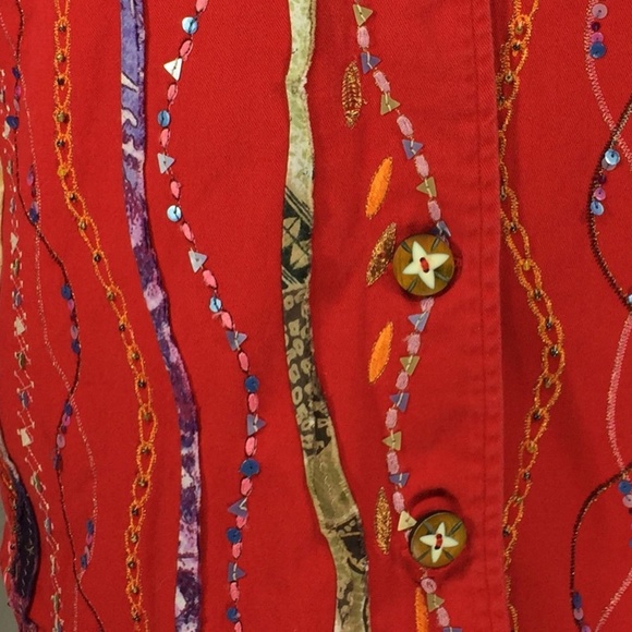 Coldwater Creek M Jacket Red Colorful Sequin Boho - Picture 4 of 8